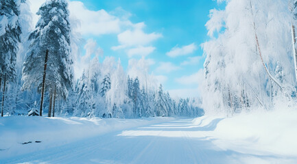 Obraz premium Panorama of beautiful winter parks and Beautiful trees in winter landscape in the late evening in snowfall copy space