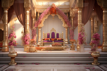 Indian wedding decor mandap with flowers - obrazy, fototapety, plakaty