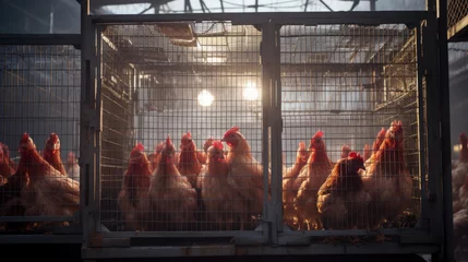 Fotobehang Factory Farming. Caged Hens in Chicken Production © aznur