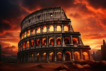 Colosseum during sunset on ancient stones