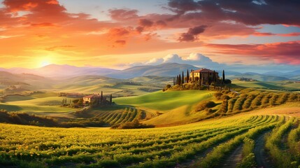 Beautiful and miraculous colors of spring panorama landscape of Tuscany, Italy. Tuscany landscape...