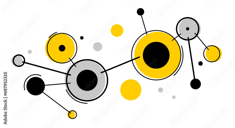 Poster abstract tech geometric vector background, connected circles technology network or science theme, di
