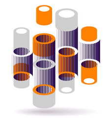 Cylinders pattern vector abstract 3D isometric background, geometric wallpaper with rhythmic structure, construction theme, creative design.