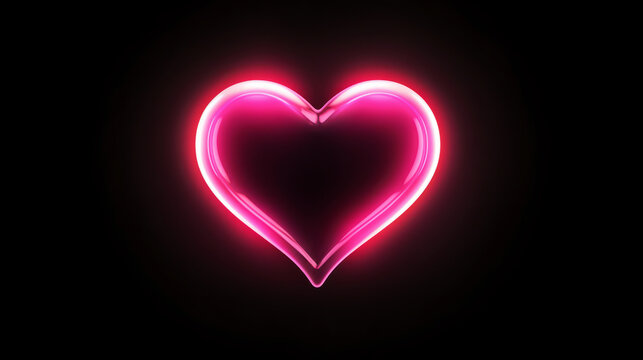 Minimal pink glowing neon heart shape on black for Valentine's
