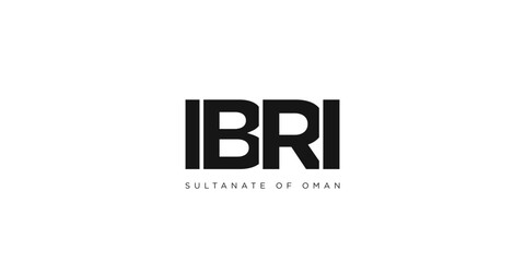 Ibri in the Oman emblem. The design features a geometric style, vector illustration with bold typography in a modern font. The graphic slogan lettering.