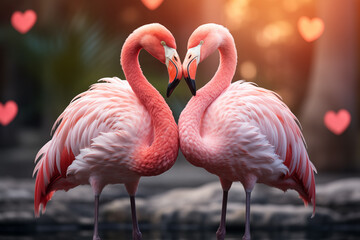 two flamingos in love