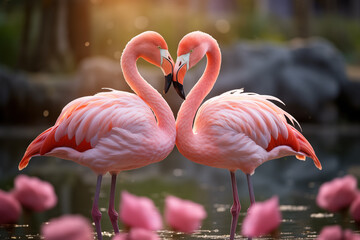 two flamingos in love