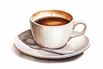 Fototapeta premium Watercolor illustration of a cup of coffee isolated on white background. AI generative