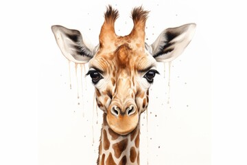 Watercolor illustration of a giraffe head isolated on white background. AI generative