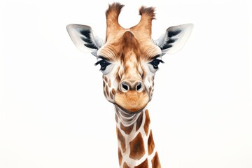 Obraz premium Watercolor illustration of a giraffe head isolated on white background. AI generative