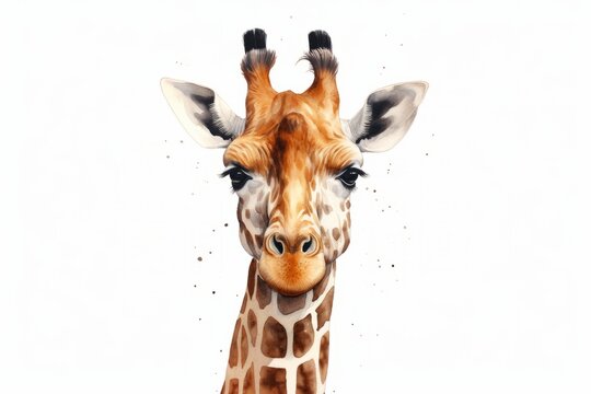 Watercolor illustration of a giraffe head isolated on white background. AI generative