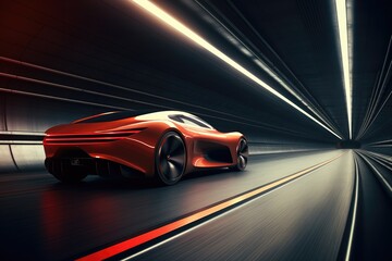 A dynamic image of a red sports car driving through a tunnel. Perfect for capturing the excitement and speed of a fast-paced journey. Ideal for automotive and travel-related projects