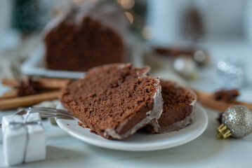 Christmas gingerbread cake covered with chocolate