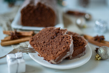 Christmas gingerbread cake covered with chocolate