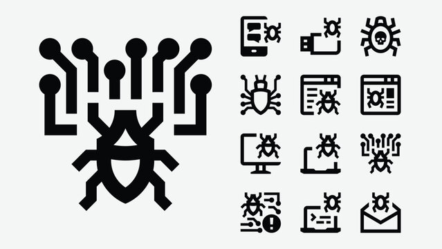 Malware Attack Outline Icons