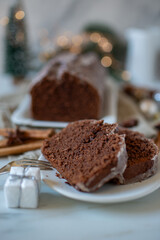 Christmas gingerbread cake covered with chocolate