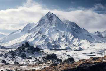 Fototapeta na wymiar Volcanic Winter Wonderland with Snow-Capped Peaks