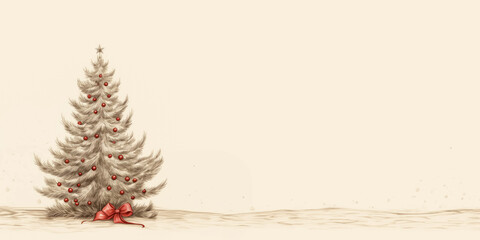 Vintage sepia-toned christmas tree with red ornaments