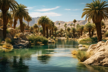 Fototapeta na wymiar Mirage of a Lush Oasis in Vast Desert