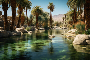 Fototapeta premium Mirage of a Lush Oasis in Vast Desert