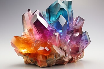 colorful fluorite crystal, on an isolated white background, Generative AI 