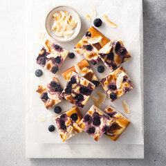 Blueberry cheesecake bars with coconut