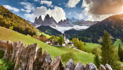 famous best alpine place of the world santa maddalena village with magical dolomites mountains in background val di funes valley trentino alto adige region italy europe - obrazy, fototapety, plakaty