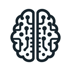 Brain flat illustration icon with neural networks. Artificial intelligence technology design element. Vector illustration