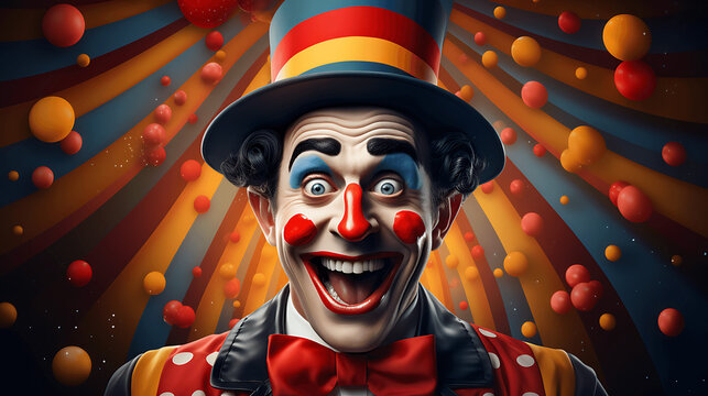 Payasos adultos sonriendo con fondo de colores 