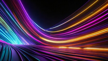 Fototapeta na wymiar 3d render abstract futuristic neon background with glowing ascending lines fantastic wallpaper