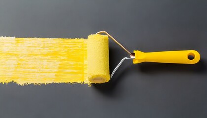 yellow stroke of paint roller - obrazy, fototapety, plakaty