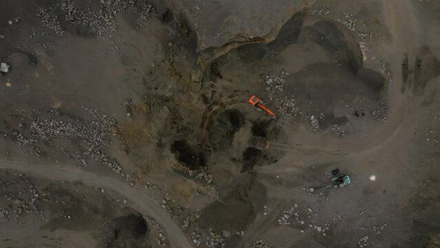 Aerial view of sand quarry, industrial extraction of sand in Bali.