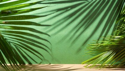 summer background palm tree shadows on green background