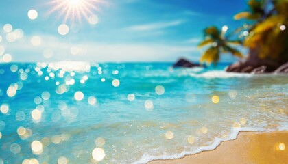 Fototapeta na wymiar blur beautiful shiny sparkling tropical blue sea beach the fresh summer background