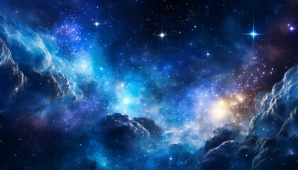 blue space galaxy background star clusters shining into deep space night sky glittering stars and nebulas generative ai generative - obrazy, fototapety, plakaty