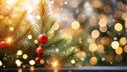 christmas tree background with gold blurred light