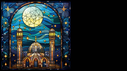 mosque stain glass art with copy space