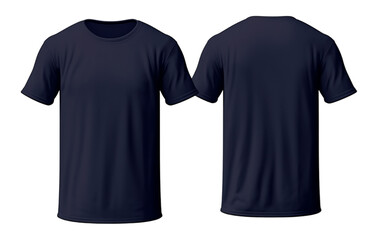 Navy or dark blue t-shirt mockup front and back view, isolated on transparent background, generated ai