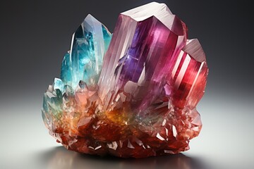 prismatic tourmaline crystal, on an isolated white background, Generative AI