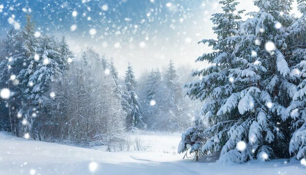queda de neve na floresta de inverno bela paisagem com abetos cobertos de neve e montes de neve feliz natal e feliz ano novo cumprimentando fundo com copia espaco inverno conto de fadas
