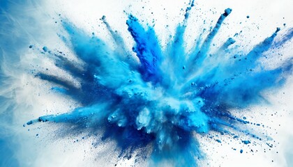 bright blue holi paint color powder festival explosion burst white background industrial print concept background