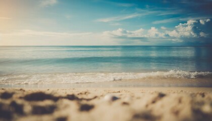 Fototapeta na wymiar seascape abstract beach background calm sea and sky focus on sand foreground vintage color tone