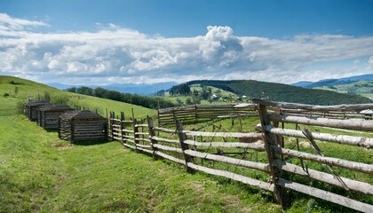 Fototapeta na wymiar wooden fence corral for livestock generative ai