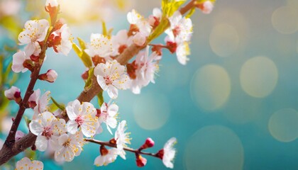 blossoming apricot tree branches with copy space web banner spring time concept
