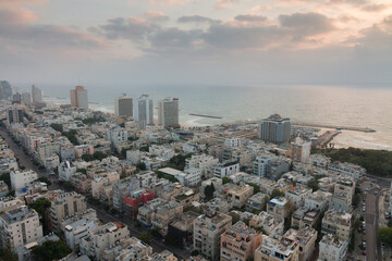 Tel Aviv city top view. Sea coast