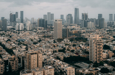 Fototapeta na wymiar Tel Aviv city top view. Skyscrapers and dormitory area
