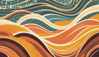 Rolgordijnen retro waves groovy poster background 70 hippie style © Nichole