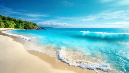 soft blue ocean wave or clear sea on clean sandy beach summer concept