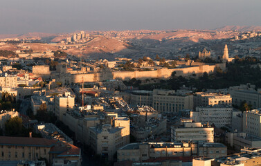 Jerusalem sunset aerial view