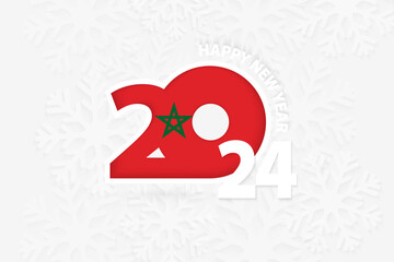 New Year 2024 for Morocco on snowflake background.